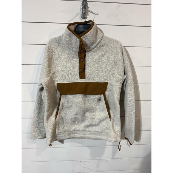 Carhartt Tops - Carhartt Women's Fleece White/Brown Button Pullover S
